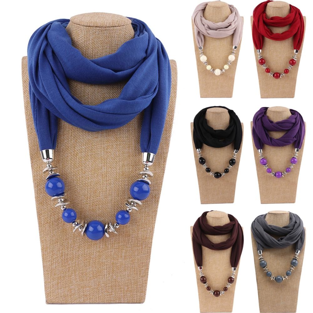 Infinity Scarf Knit - Modischer Chiffon-Schal, einfarbig, mit Perlen verziert,