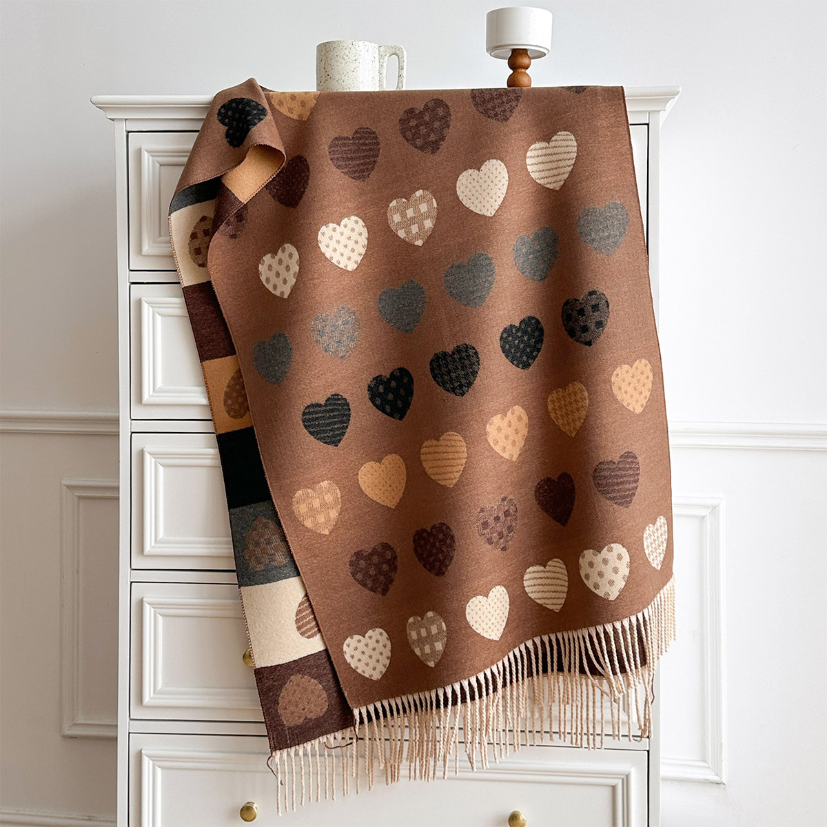 Pashmina Wrap Large - Damen-Schal aus Kaschmir-Imitat mit Fransen, Dicker
